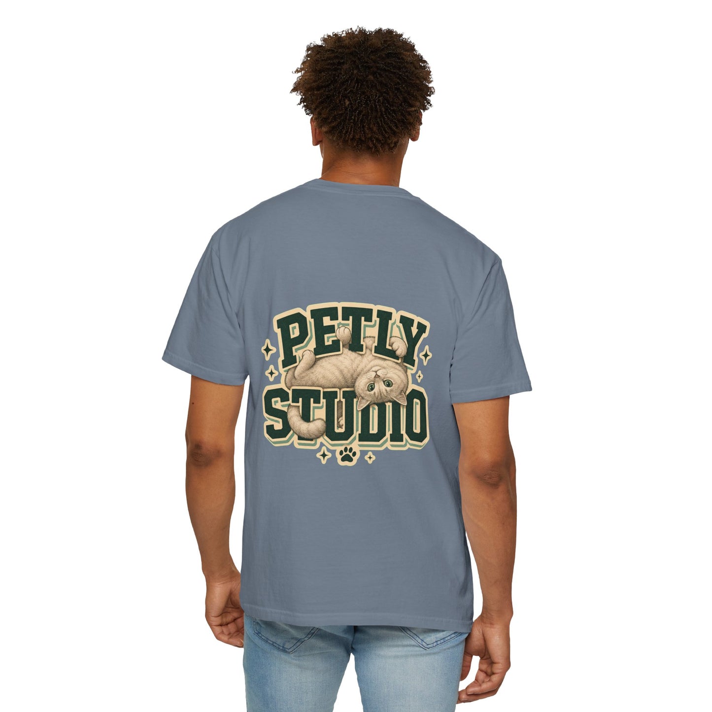 Petly Studio Cat T-Shirt — Retro Logo Tee with Cute Sleeping Cat