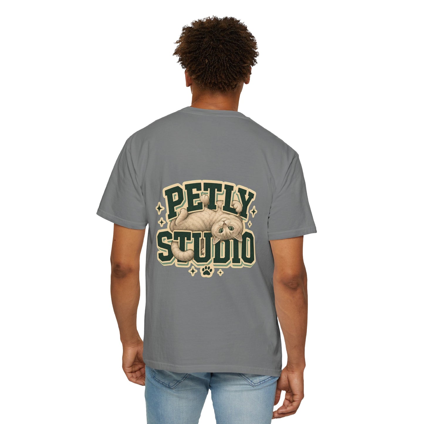 Petly Studio Cat T-Shirt — Retro Logo Tee with Cute Sleeping Cat