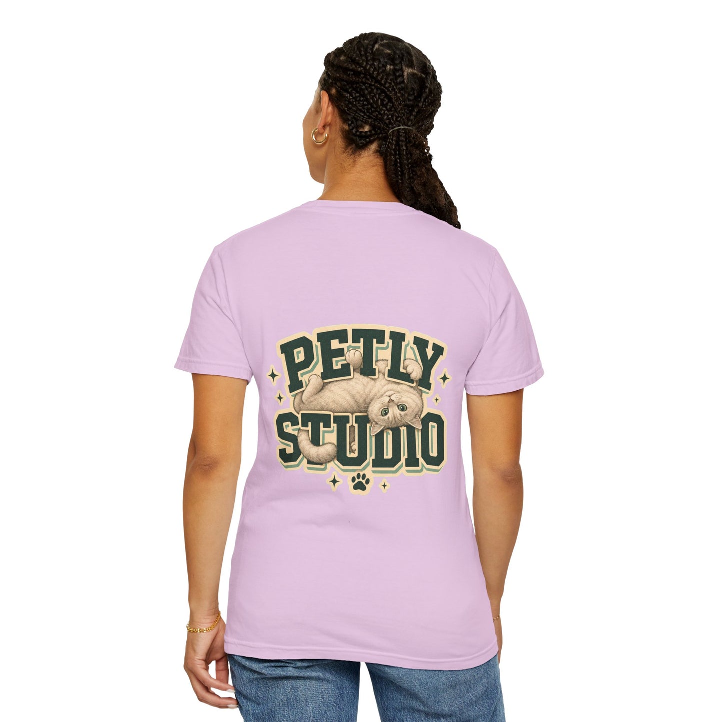 Petly Studio Cat T-Shirt — Retro Logo Tee with Cute Sleeping Cat