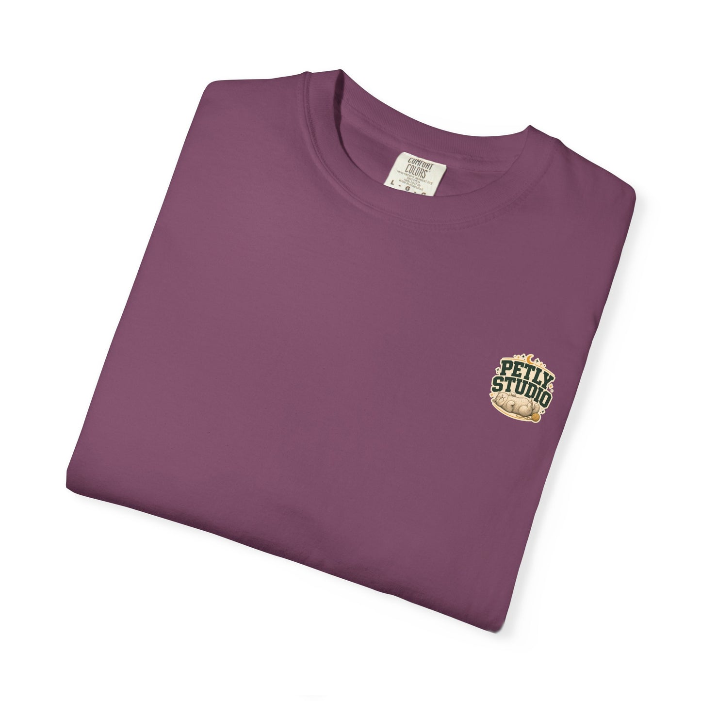 Petly Studio Cat T-Shirt — Retro Logo Tee with Cute Sleeping Cat