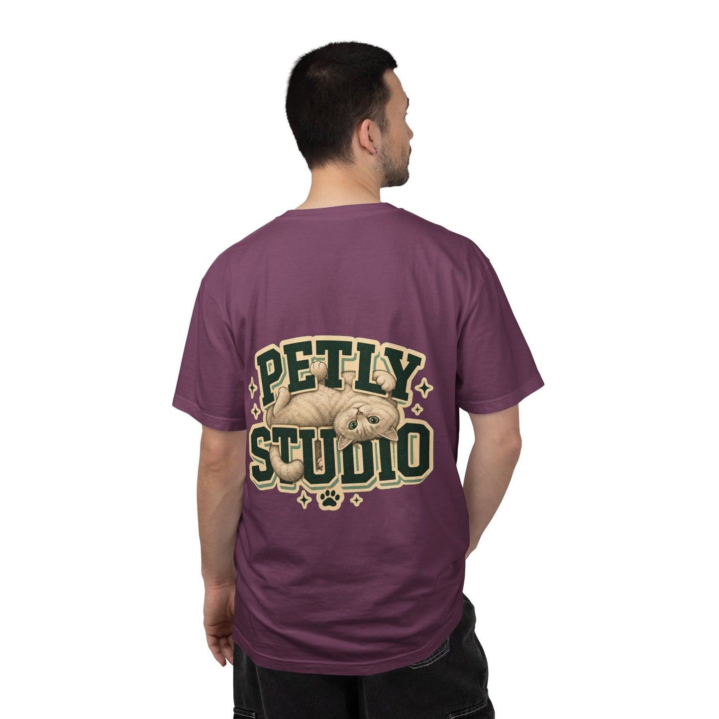 Petly Studio Cat T-Shirt — Retro Logo Tee with Cute Sleeping Cat