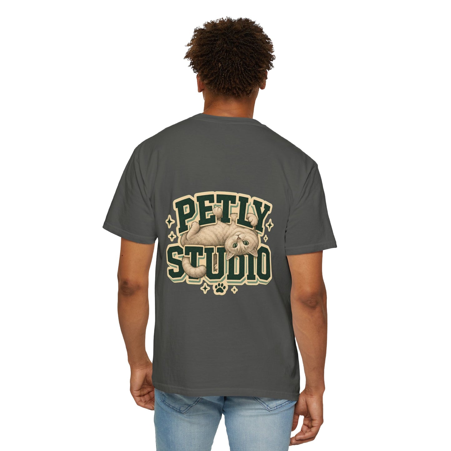 Petly Studio Cat T-Shirt — Retro Logo Tee with Cute Sleeping Cat