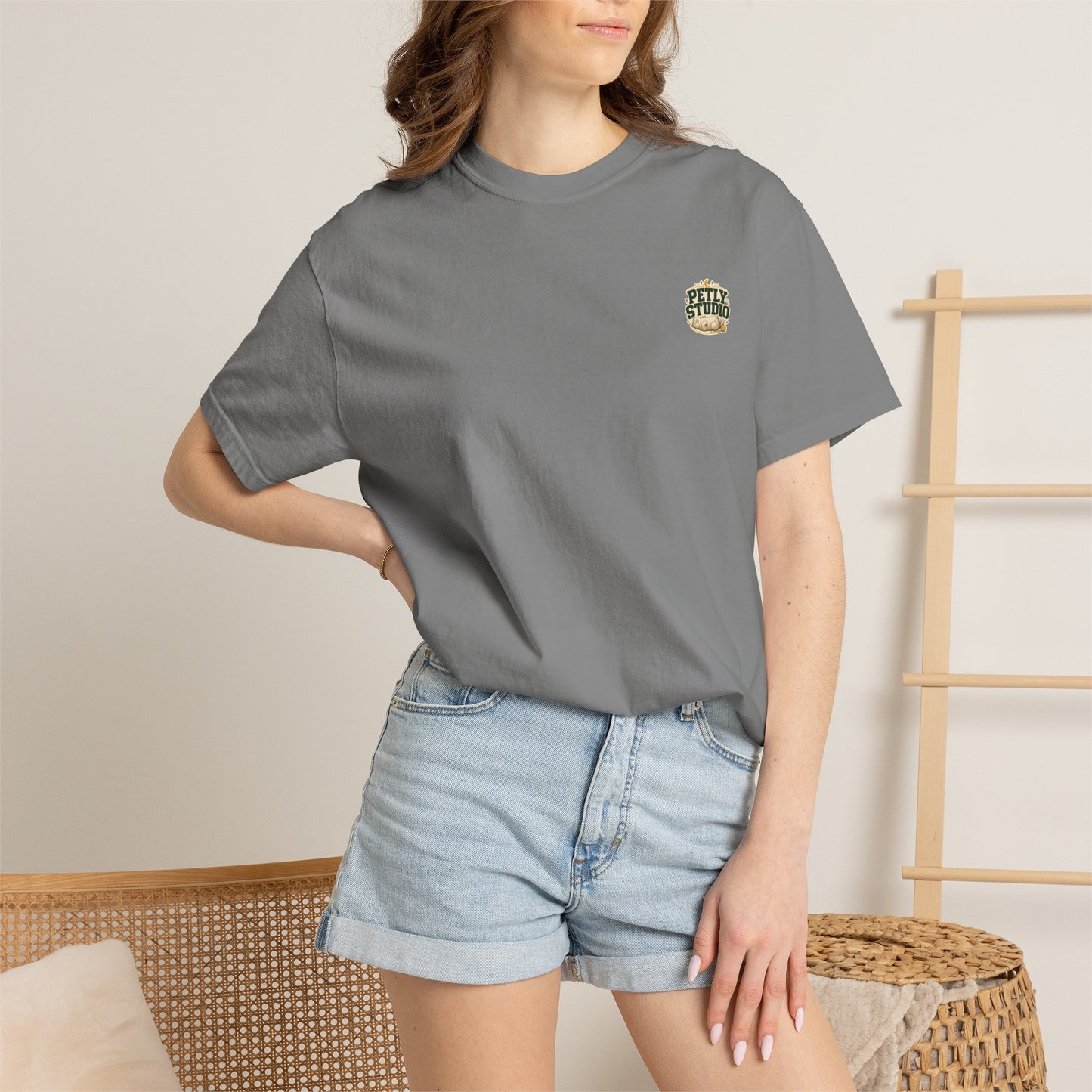Petly Studio Cat T-Shirt — Retro Logo Tee with Cute Sleeping Cat