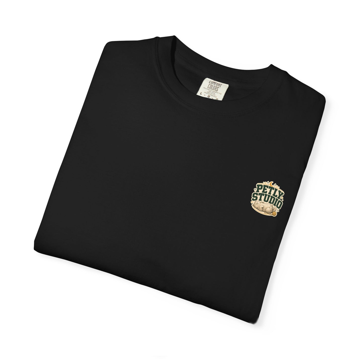 Petly Studio Cat T-Shirt — Retro Logo Tee with Cute Sleeping Cat