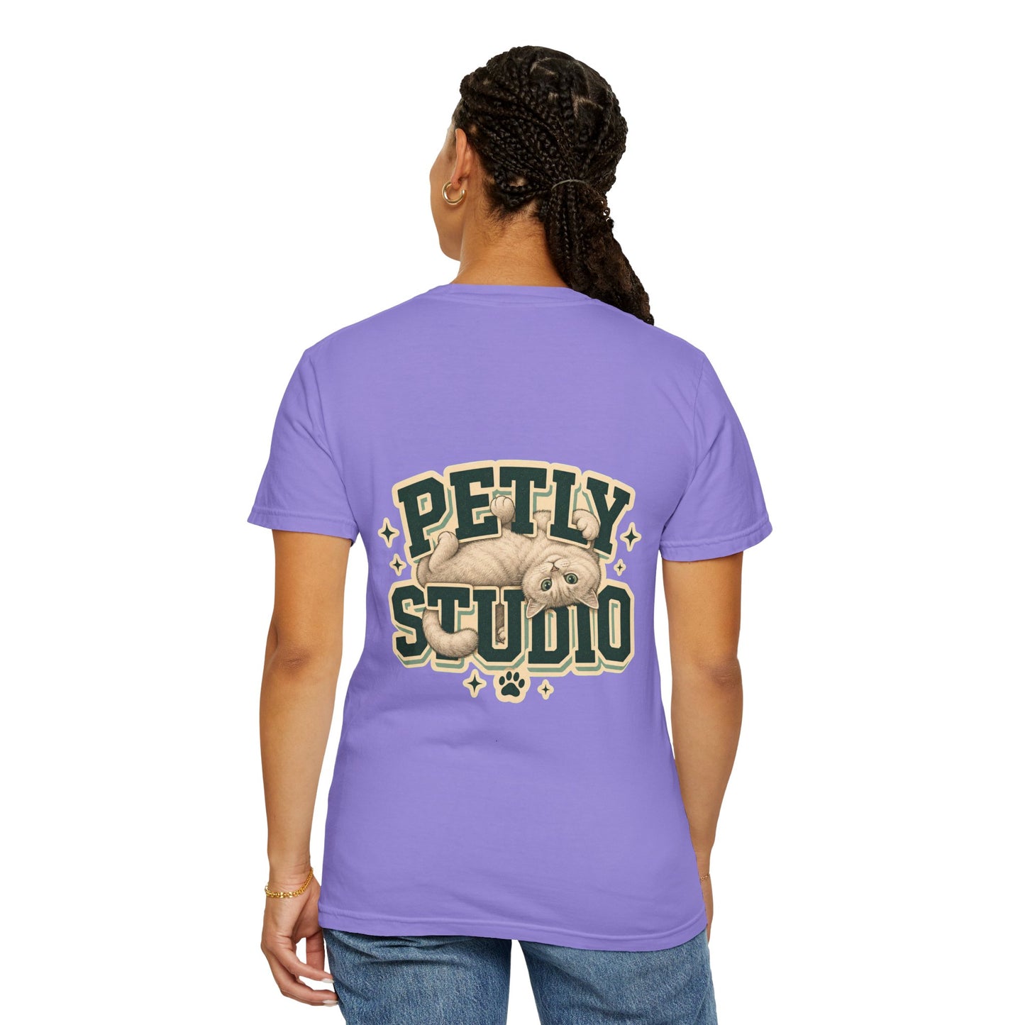 Petly Studio Cat T-Shirt — Retro Logo Tee with Cute Sleeping Cat