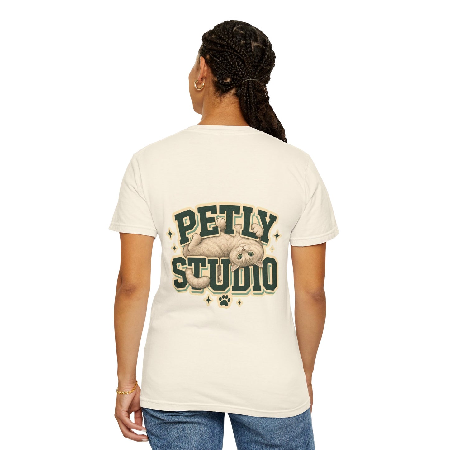 Petly Studio Cat T-Shirt — Retro Logo Tee with Cute Sleeping Cat