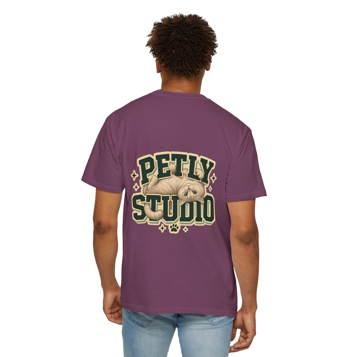 Petly Studio Cat T-Shirt — Retro Logo Tee with Cute Sleeping Cat