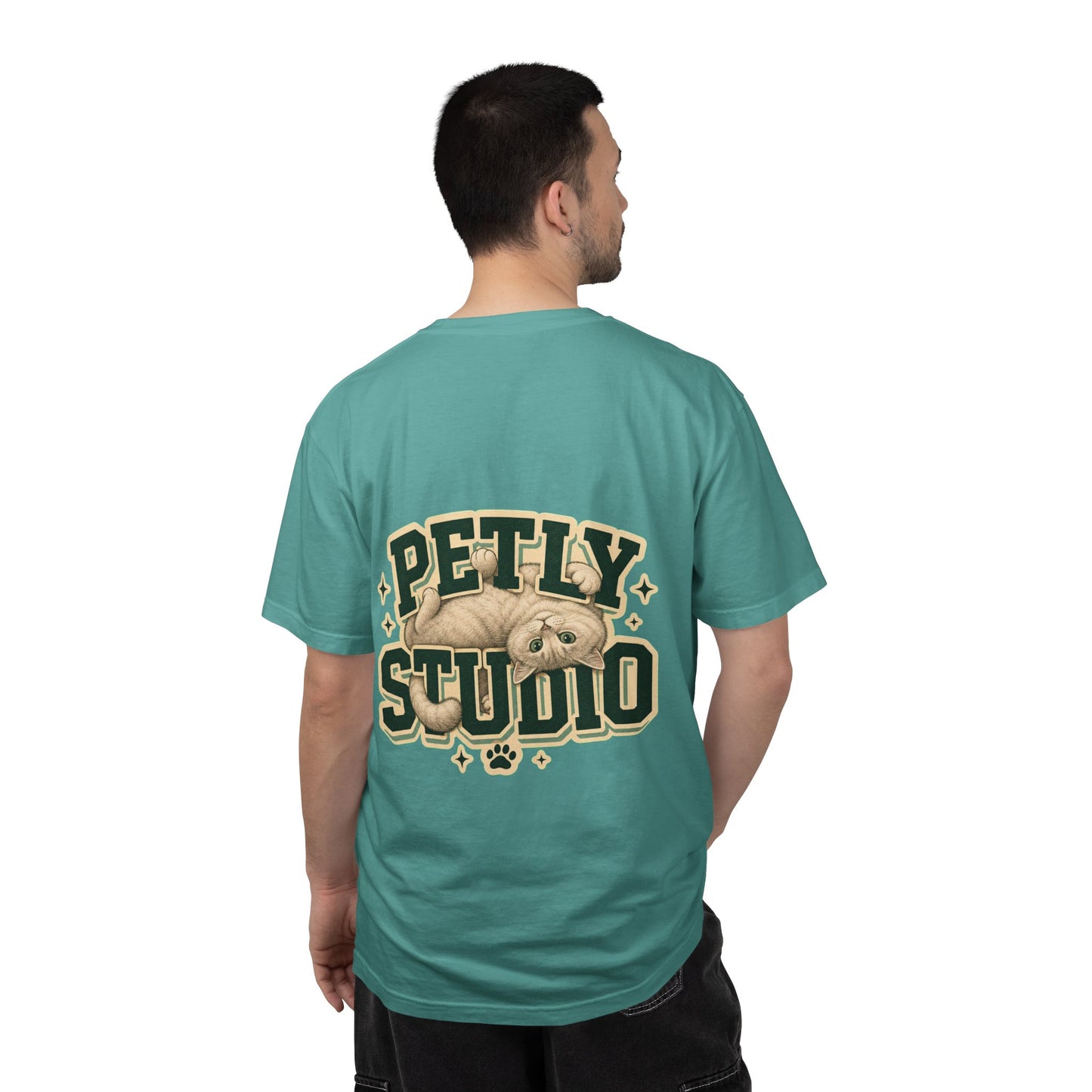 Petly Studio Cat T-Shirt — Retro Logo Tee with Cute Sleeping Cat