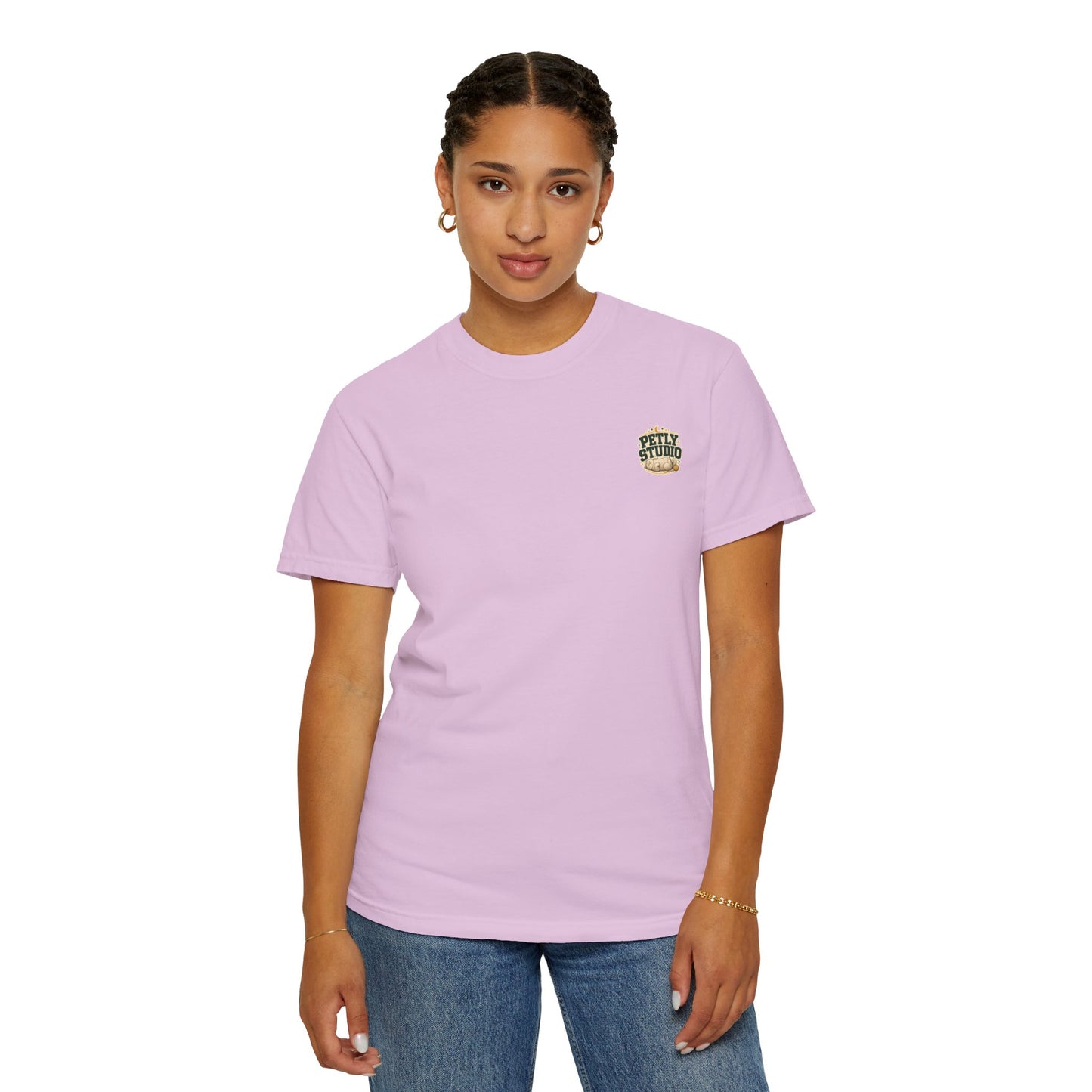 Petly Studio Cat T-Shirt — Retro Logo Tee with Cute Sleeping Cat