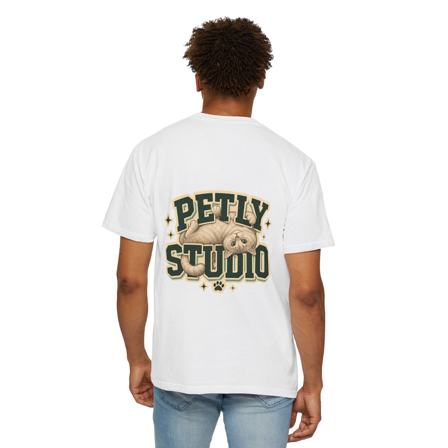 Petly Studio Cat T-Shirt — Retro Logo Tee with Cute Sleeping Cat