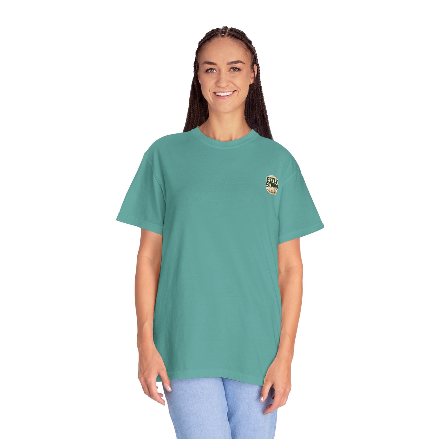 Petly Studio Cat T-Shirt — Retro Logo Tee with Cute Sleeping Cat