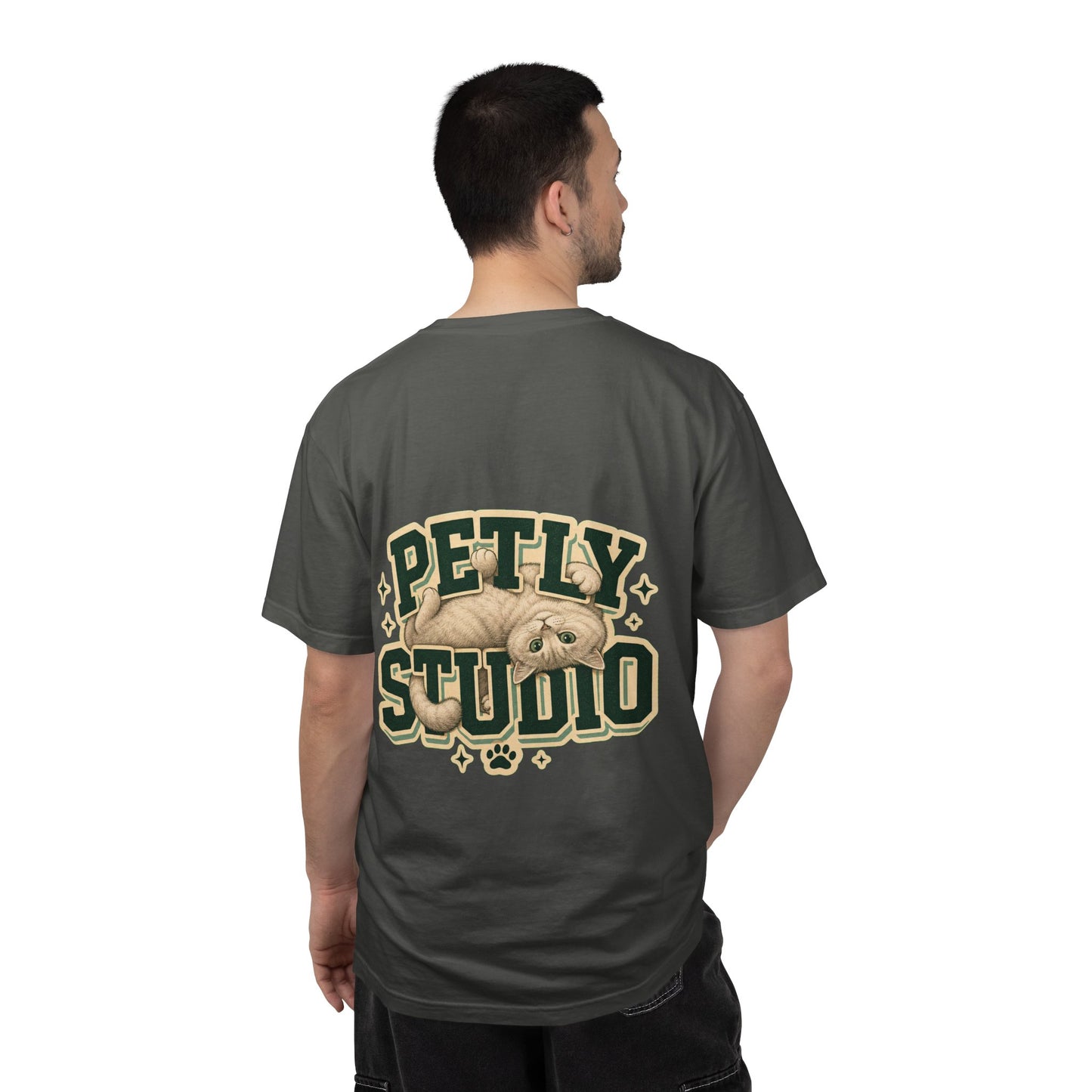 Petly Studio Cat T-Shirt — Retro Logo Tee with Cute Sleeping Cat