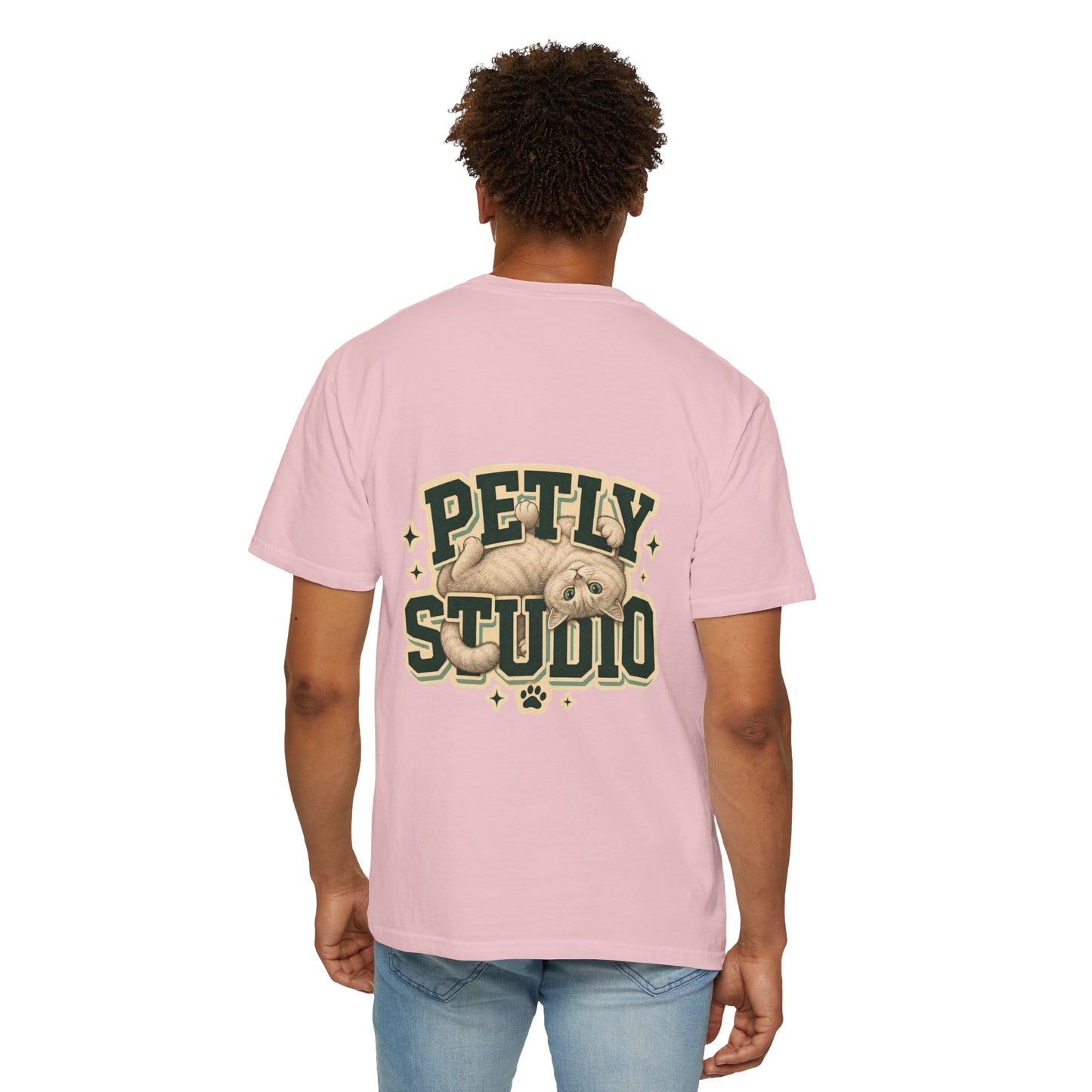 Petly Studio Cat T-Shirt — Retro Logo Tee with Cute Sleeping Cat