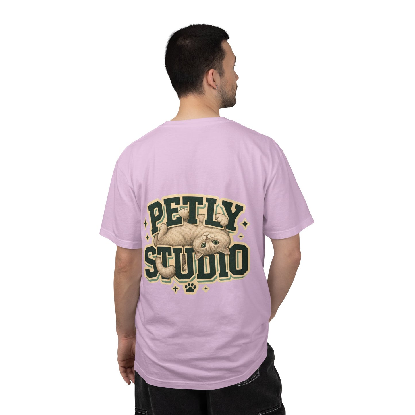Petly Studio Cat T-Shirt — Retro Logo Tee with Cute Sleeping Cat